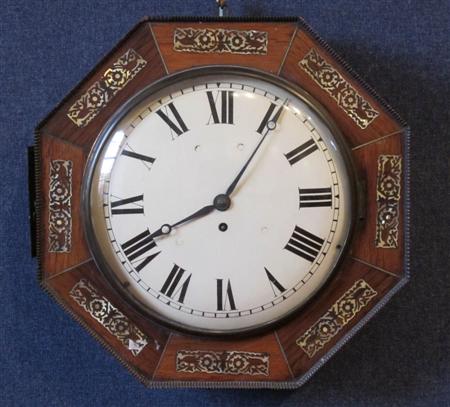 Appraisal: A Victorian rosewood and mother-of-pearl inlaid wall clock of octagonal