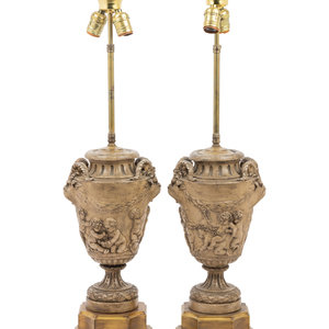 Appraisal: A Pair of Italian Terra Cotta Vases Mounted as Lamps