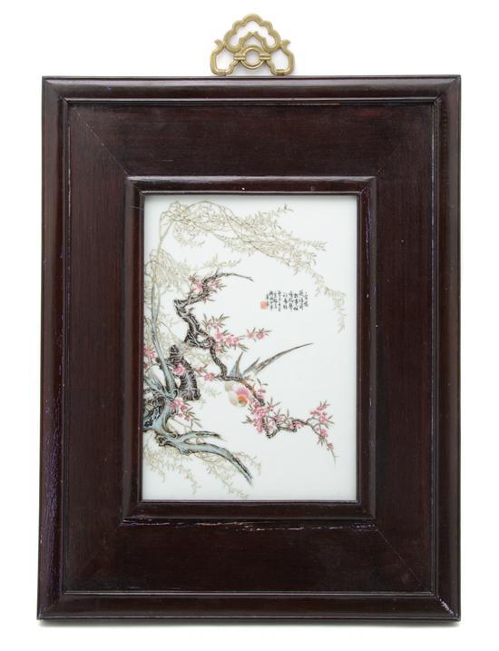 Appraisal: Chinese Enameled Famille Rose Porcelain Plaque Qing style the rectangular