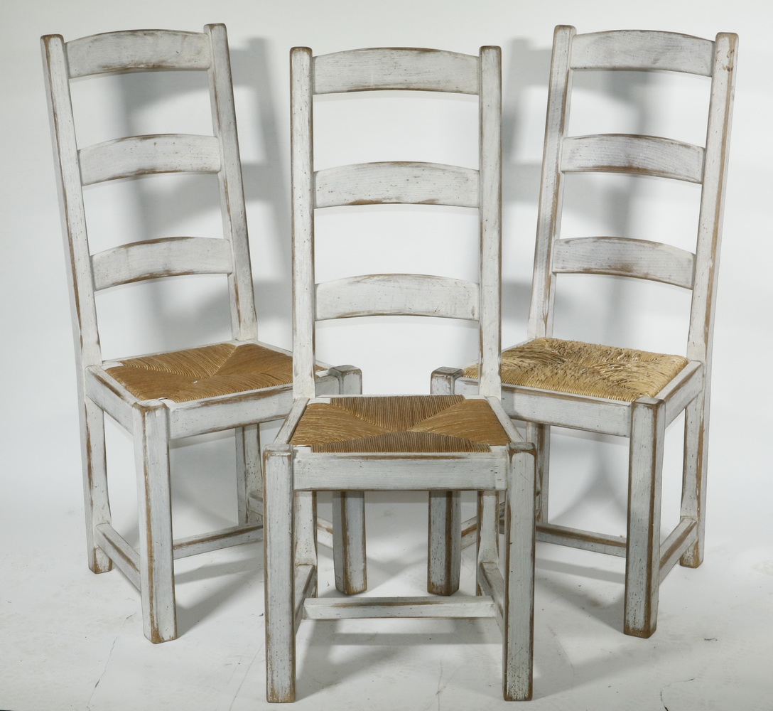 Appraisal: SET OF CONTEMPORARY LADDER BACK SIDE CHAIRS Distressed white washed