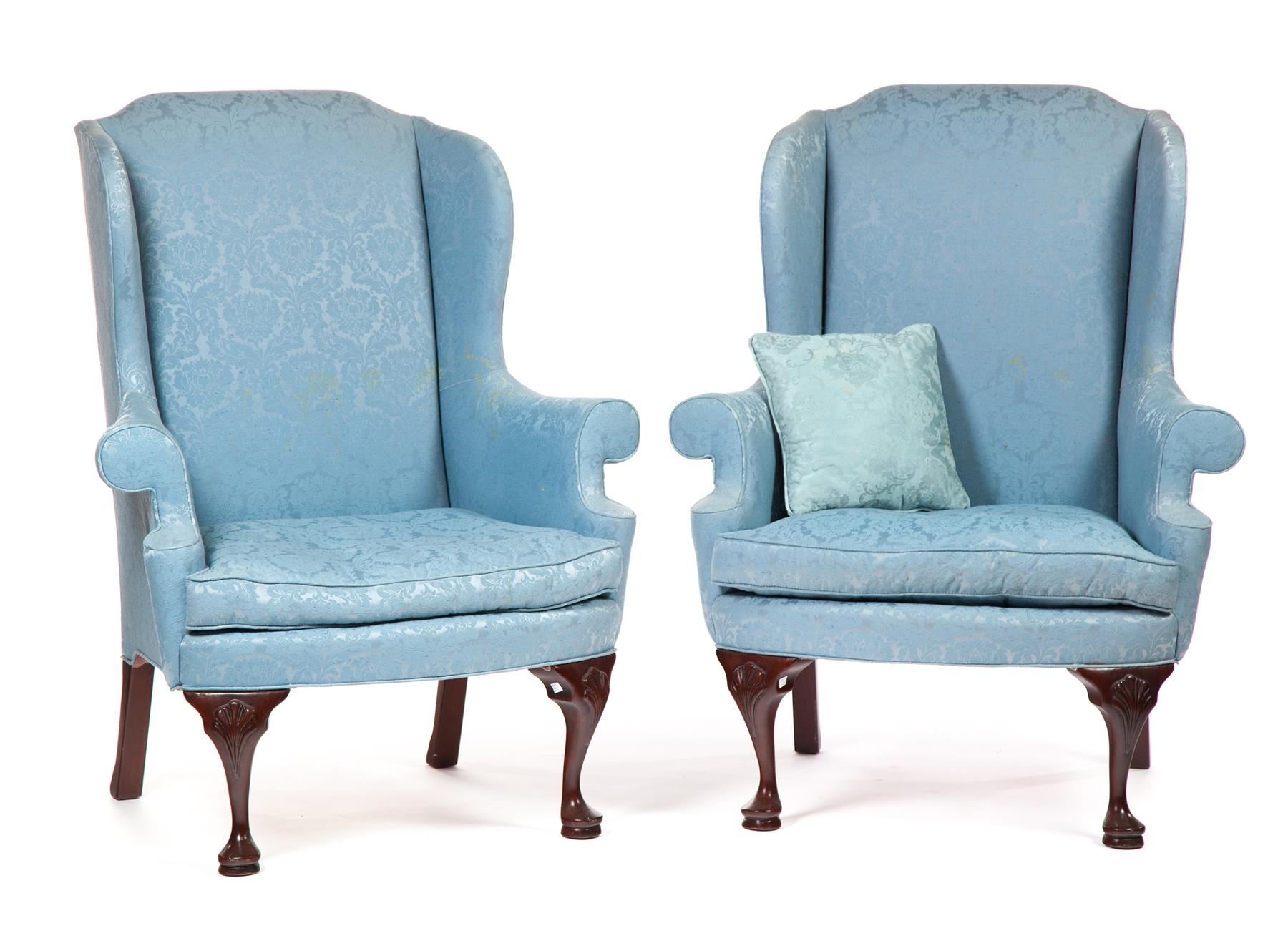 Appraisal: PAIR OF QUEEN ANNE-STYLE WINGBACK ARMCHAIRS BY THE HICKORY CHAIR