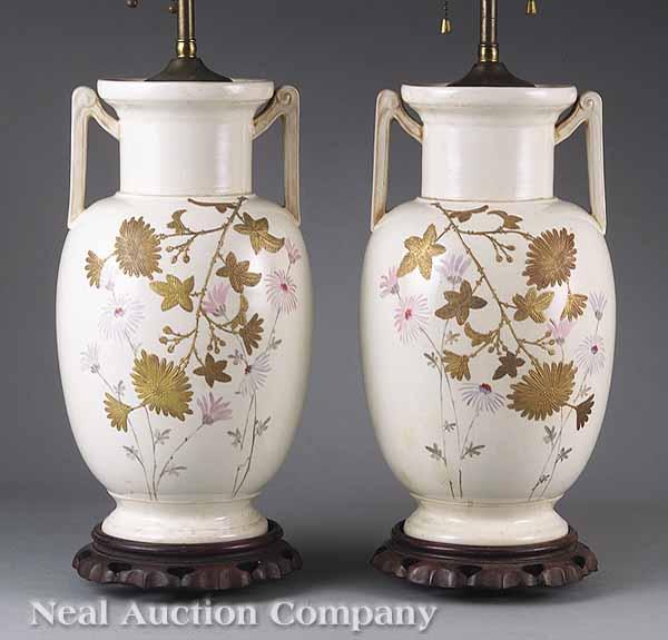 Appraisal: A Pair of Vintage Japanese Satsuma Urns the bodies decorated