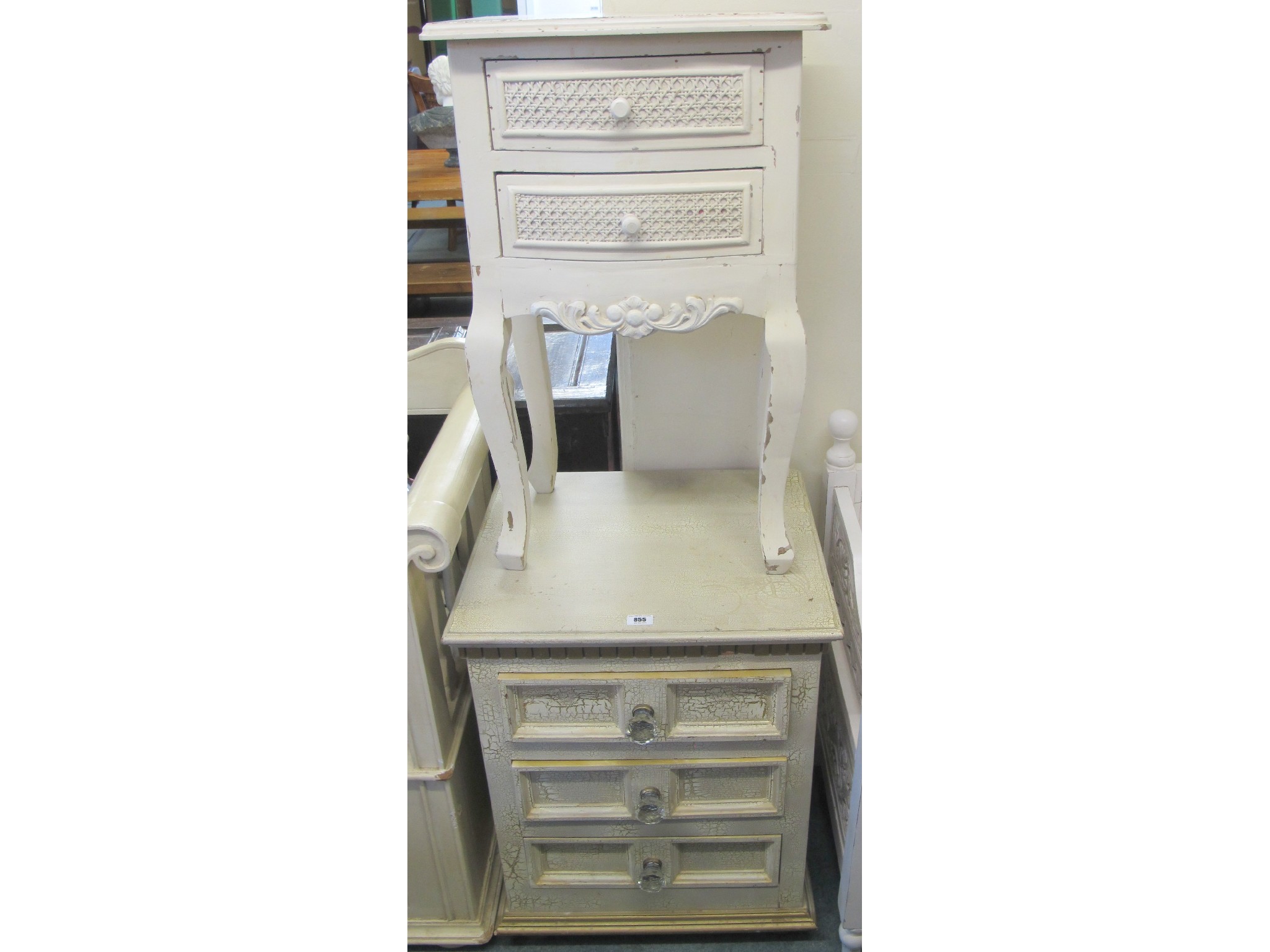 Appraisal: A cream and gilt three drawer bedside table and a