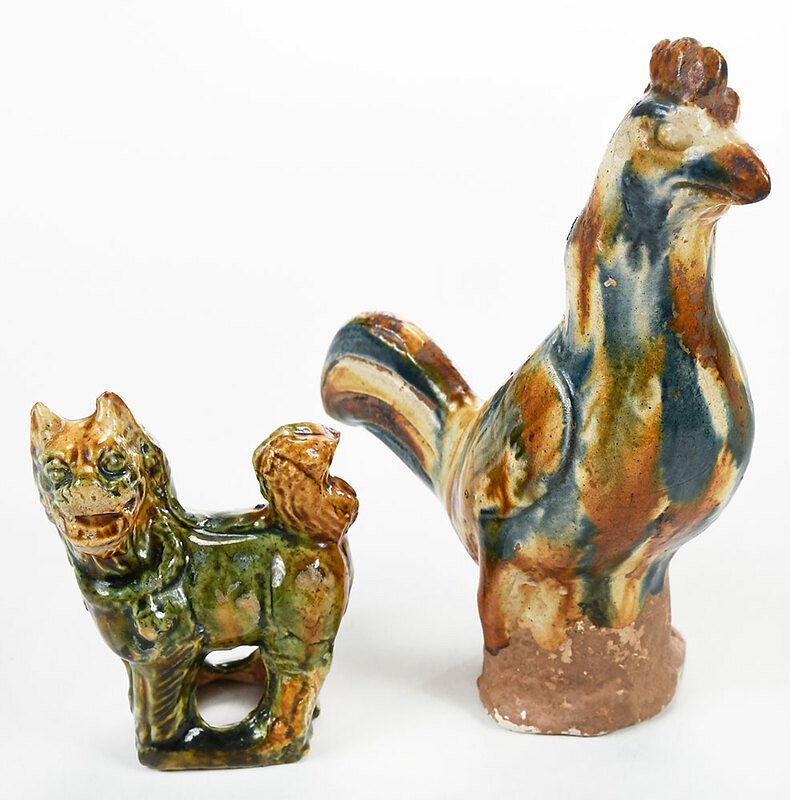 Appraisal: Chinese Sancai Glazed Pottery Cockerel Foo Dog Tang or Tang