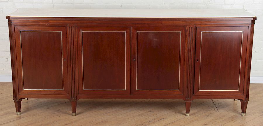 Appraisal: MARBLE TOP MAHOGANY SIDEBOARD LABELED NORDISKA A marble top four