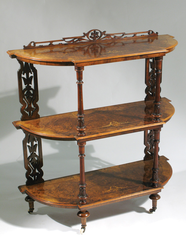 Appraisal: VICTORIAN THREE-TIER ETAGERE English th century having three burl walnut