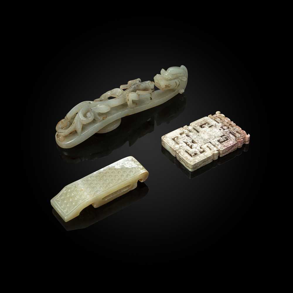 Appraisal: GROUP OF THREE JADE PIECES MING TO QING DYNASTY TH-