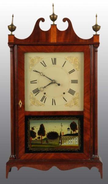 Appraisal: Shelf Clock with Reverse Painted House Boat Description By Seth