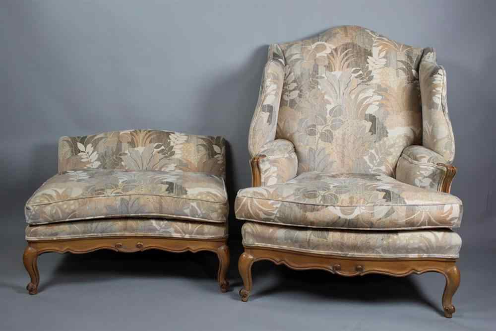 Appraisal: LOUIS XV STYLE MARQUISE BERGERE AND OTTOMAN The arch form