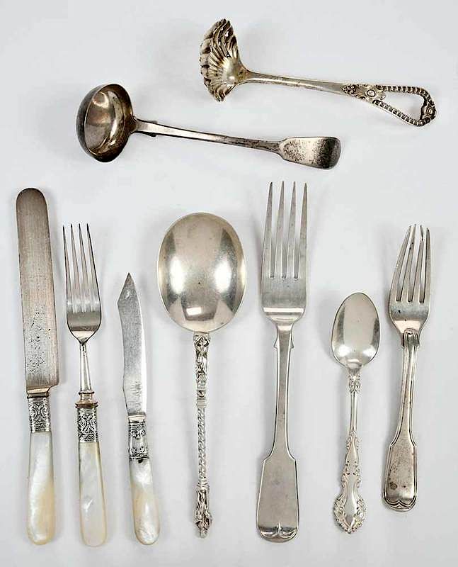 Appraisal: Pieces Silver Flatware th th century including four pieces English