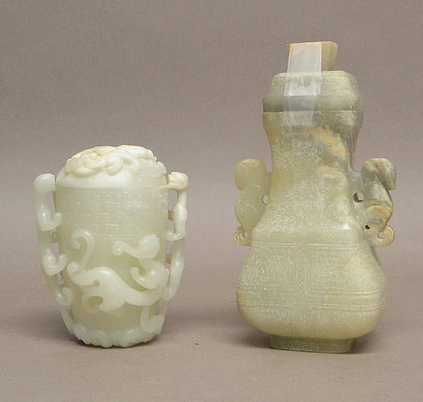 Appraisal: Two nephrite covered vessels The first a covered cup the