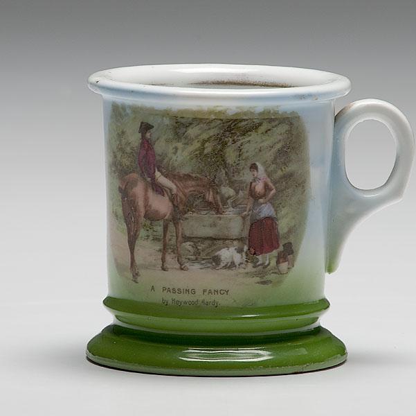 Appraisal: ILLUSTRATED EQUESTRIAN SHAVING MUG A PASSING FANCY porcelain with polychrome