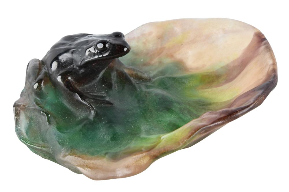 Appraisal: DAUM PATE DE VERRE FROG DISHsigned Daum France to underside