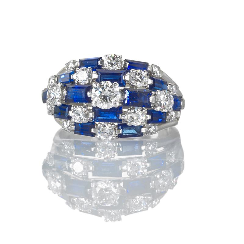 Appraisal: TIFFANY CO DIAMOND AND SAPPHIRE PLATINUM RING Designed as a