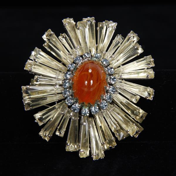 Appraisal: Schreiner Gold Wash Floral Ruffle Brooch Pin with Amber Colored