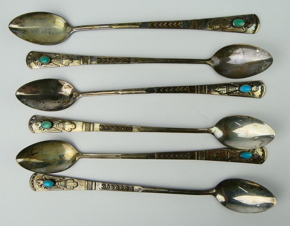 Appraisal: NAVAJO SET OF ICE TEA STERLING SPOONS SAPHIRE Each spoon