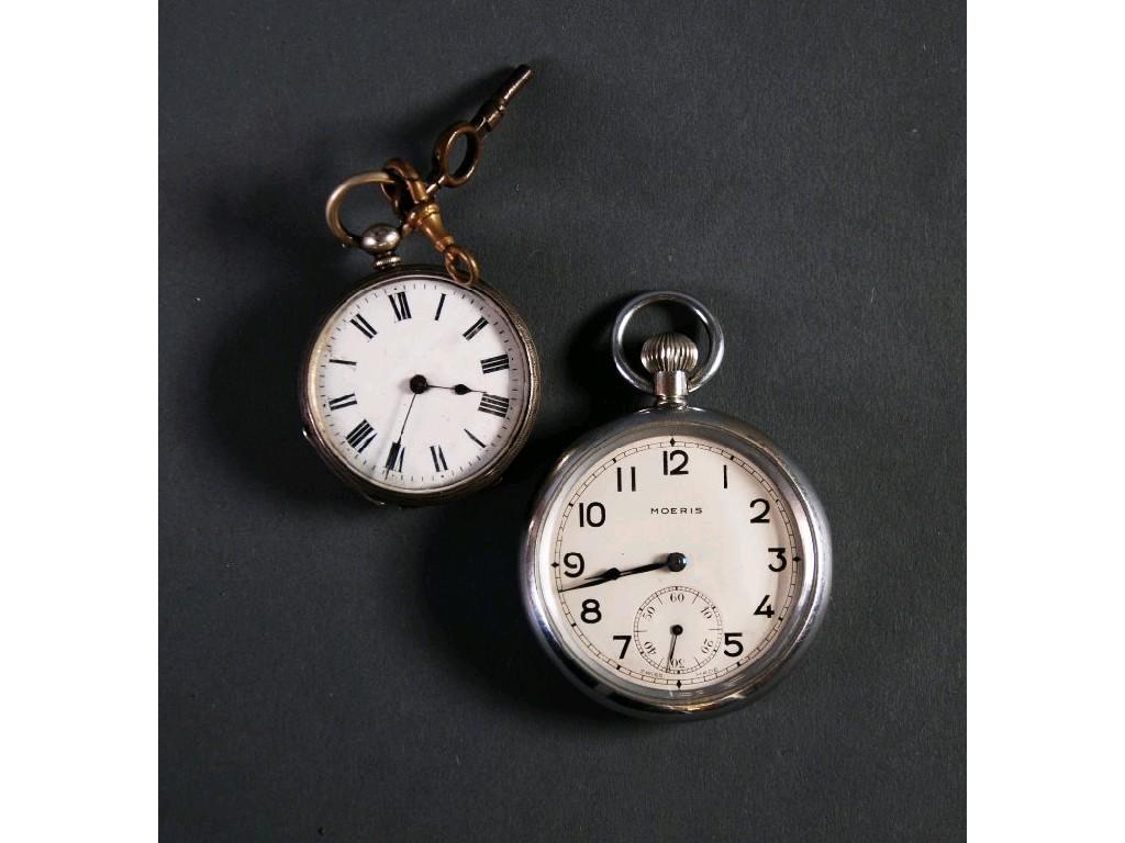 Appraisal: MOERIS SWISS POCKET WATCH with keyless movement silvered dial with