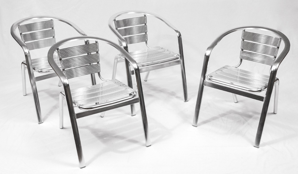 Appraisal: SET OF ALUMINUM RESTAURANT ARM CHAIRS Nice set of stacking