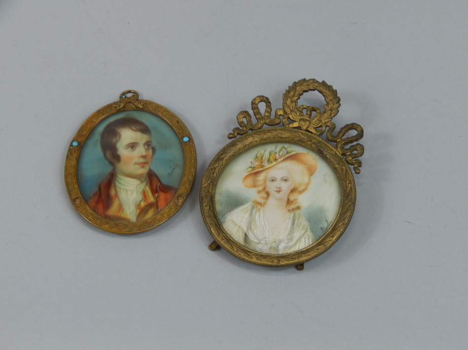 Appraisal: Two early thC Continental miniatures each painted with a gentleman