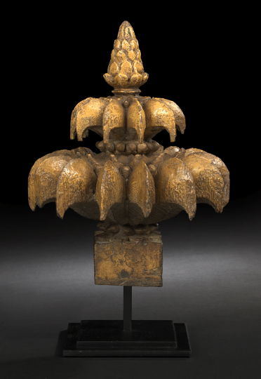 Appraisal: Indian Elaborately Carved and Ochre-Painted Wooden Roof Finial fourth quarter