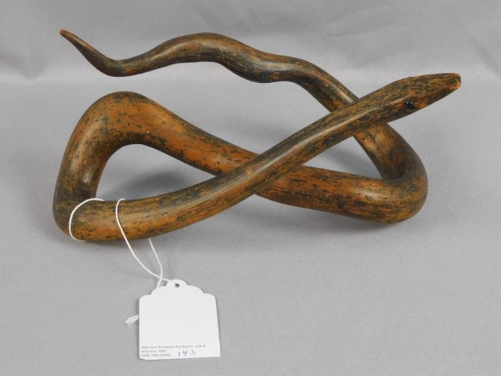 Appraisal: CARVED FOLK ART WOODEN SNAKE BY SYBILE NATIVEAmerican origins high