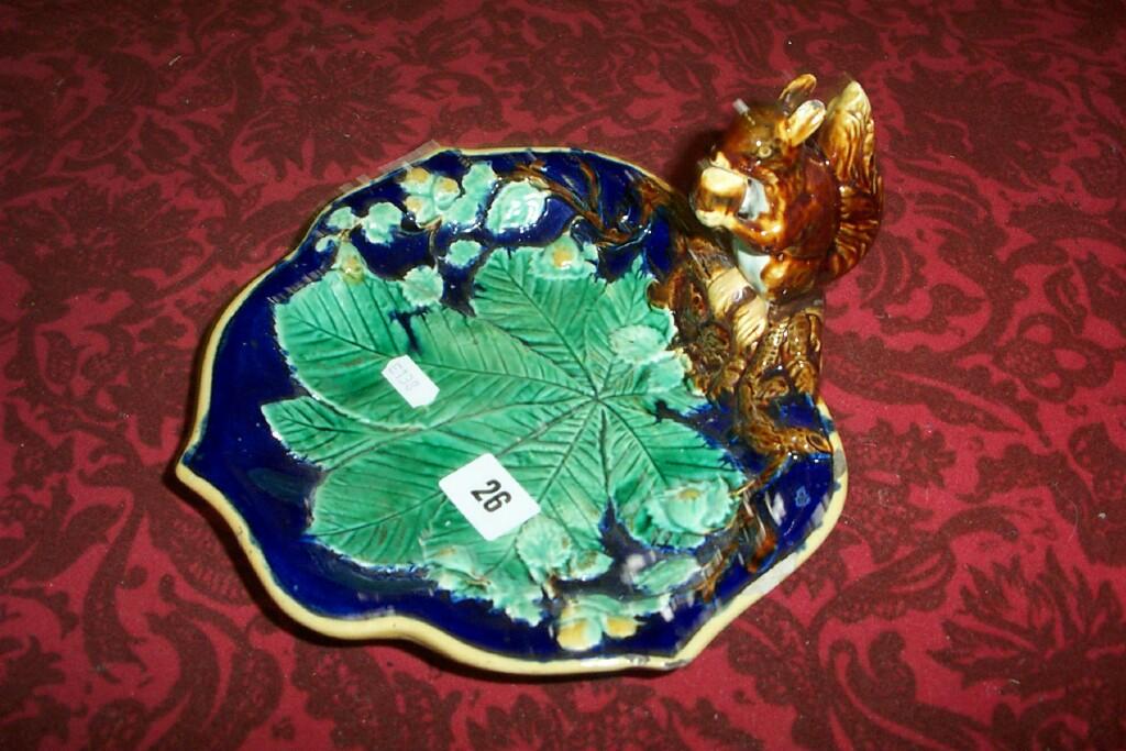 Appraisal: A th century majolica nut dish in the George Jones