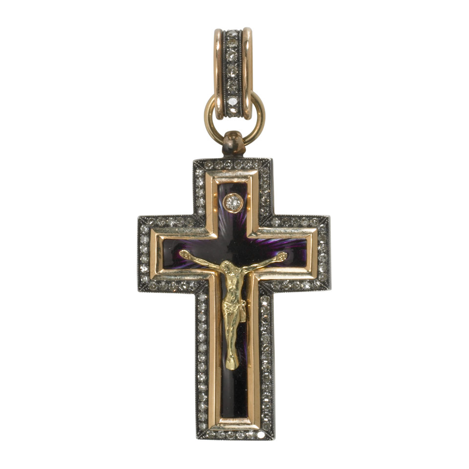 Appraisal: k Rose Gold And Silver Cross Pendant set with a