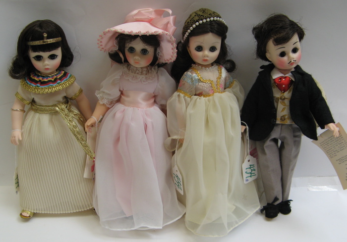 Appraisal: FIVE MADAME ALEXANDER DOLLS with original labels Marc Antony Cleopatra