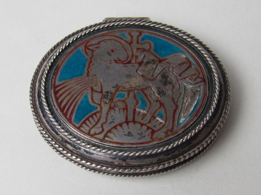 Appraisal: Silver and enamel pill box by Charles Horner London