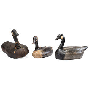 Appraisal: Three Painted Wood Geese Decoys th Century Height x length