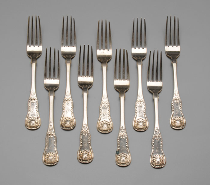 Appraisal: Nine Silver Forks Glasgow Scotland Kings style pattern monograms fine