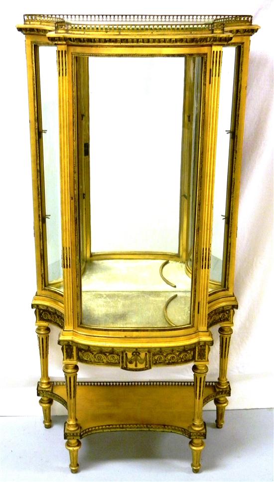 Appraisal: Louis XVI style giltwood vitrine single slightly bowed front glass