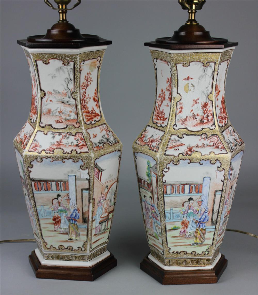 Appraisal: PAIR OF CHINESE EXPORT TABLE LAMPS TH TH CENTURY the