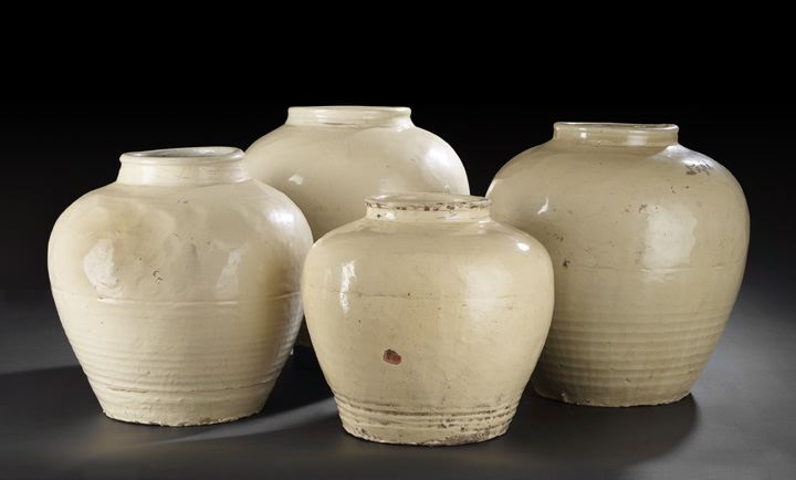 Appraisal: Group of Four Provincial Buff Terra Cotta Storage Vessels all