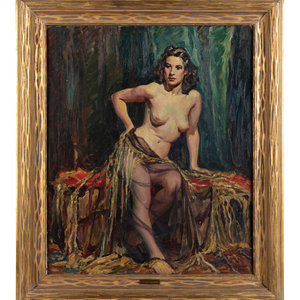 Appraisal: Glen Scheffer American - Half-Draped Nude oil on board signed