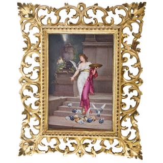 Appraisal: KPM PORCELAIN PLAQUE Depicting a maiden feeding doves Germany ca