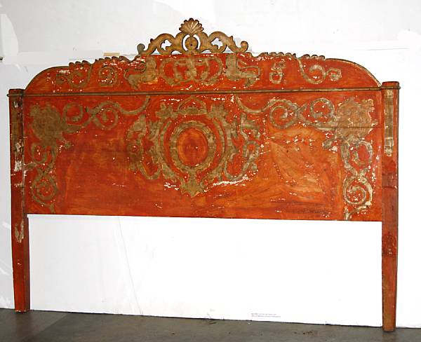 Appraisal: An Italian Rococo style paint decorated headboard composed of antique