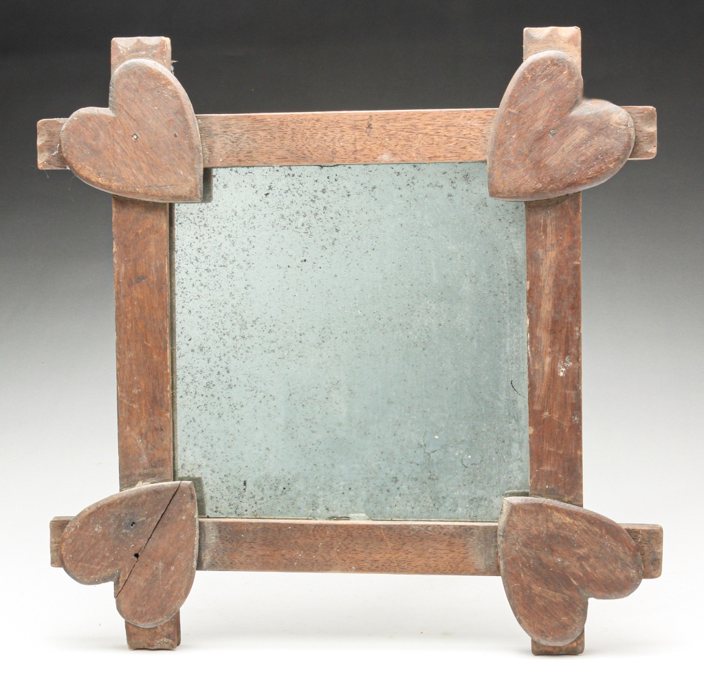 Appraisal: AMERICAN FOLKSY HEART FRAME Early th century walnut and pine