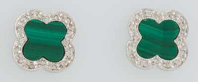 Appraisal: A Pair of Diamond and Malachite Earrings k white gold