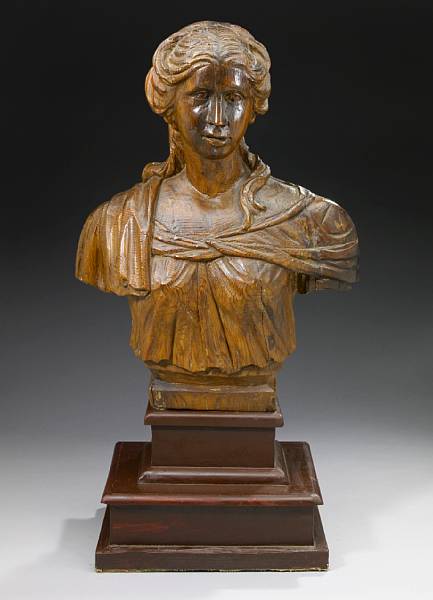 Appraisal: An Italian Baroque carved pine bust of a woman th