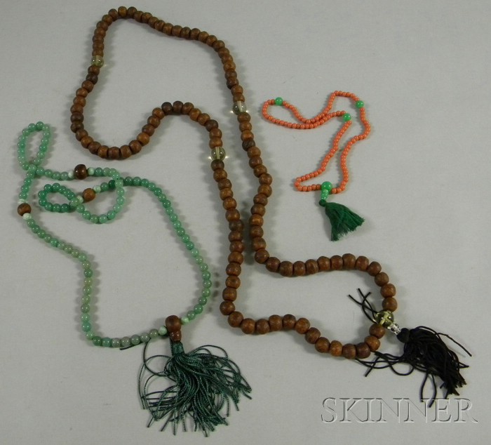 Appraisal: Three Strands of Tibetan Prayer Beads two with green and