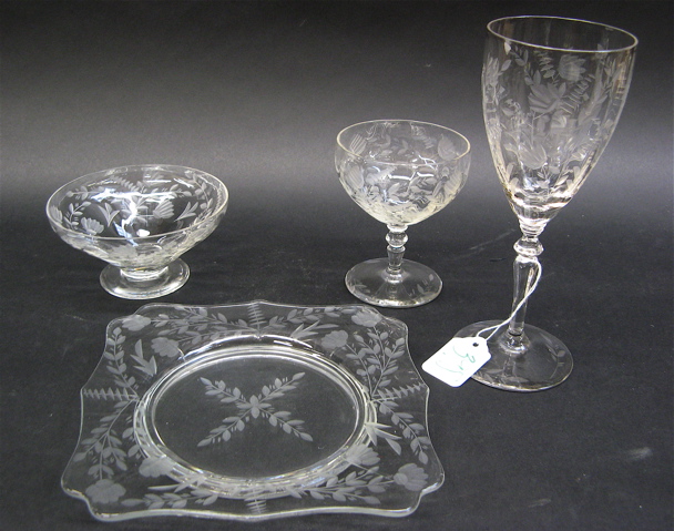 Appraisal: FORTY-ONE PIECE CUT ETCHED GLASSWARE SET clear having floral and