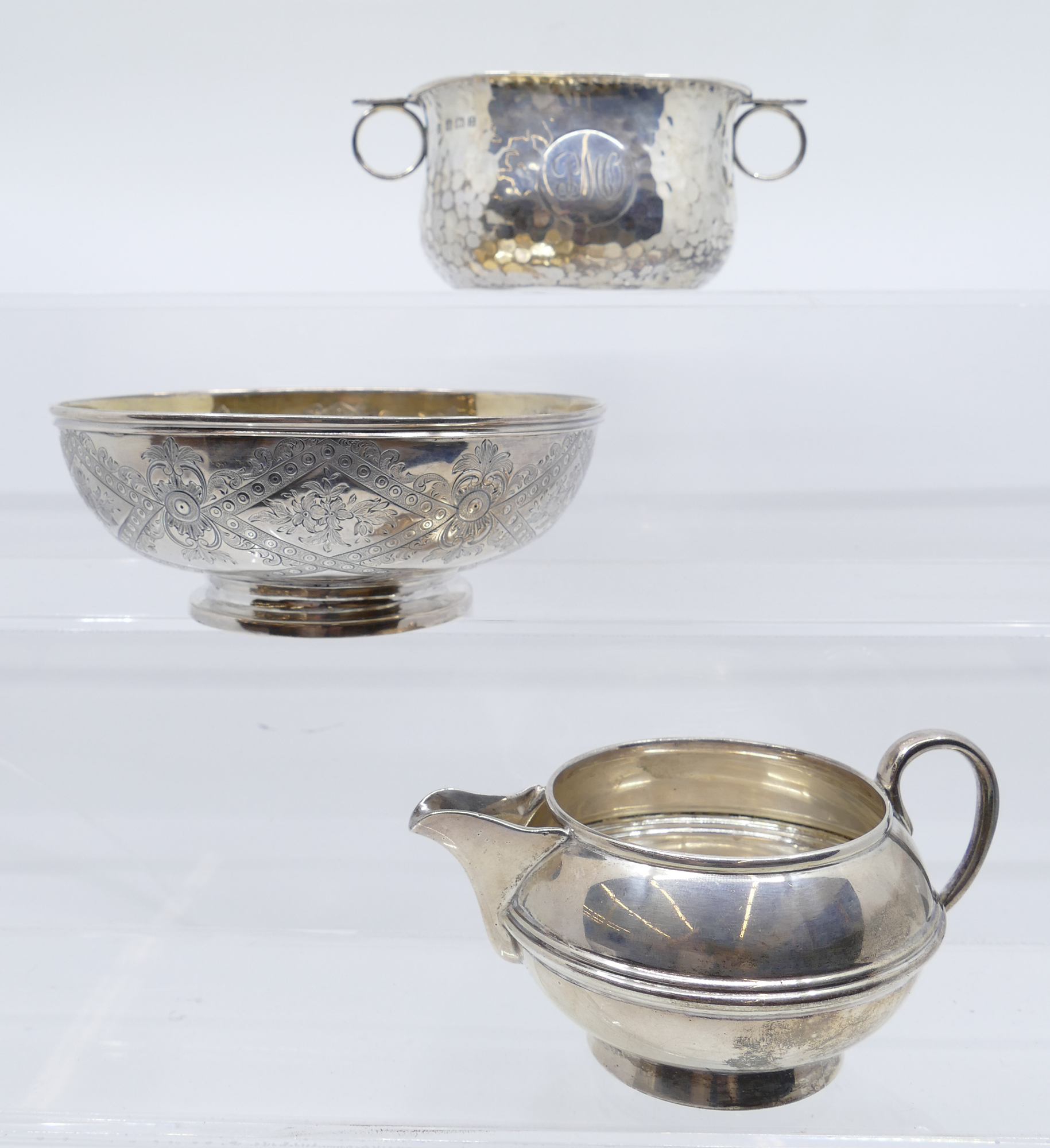 Appraisal: pc English Sterling Bowl Creamer and Cup g TW Victorian