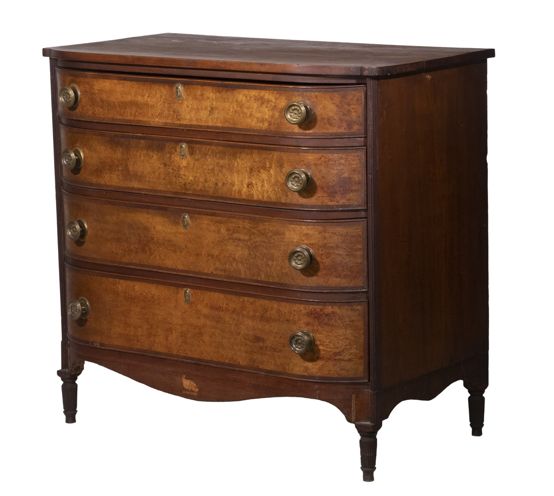 Appraisal: SHERATON BOWFRONT CHEST Unusual circa - Cherry Chest probably western