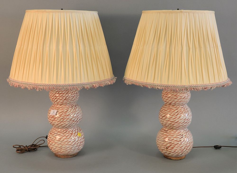 Appraisal: Pair of ceramic lamps stacked sphere body with red accents