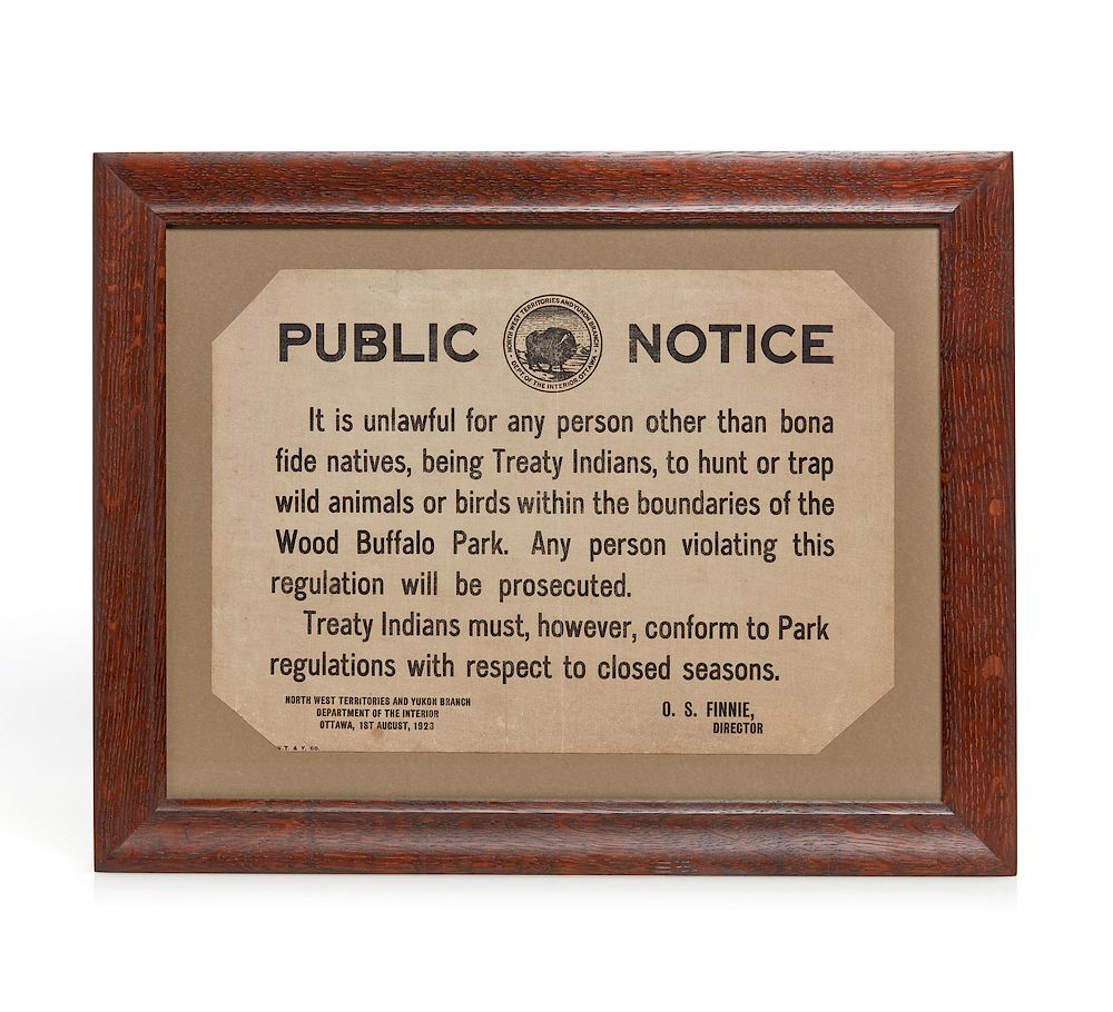 Appraisal: Northwest Public Hunting Notice Framed public hunting notice issued by