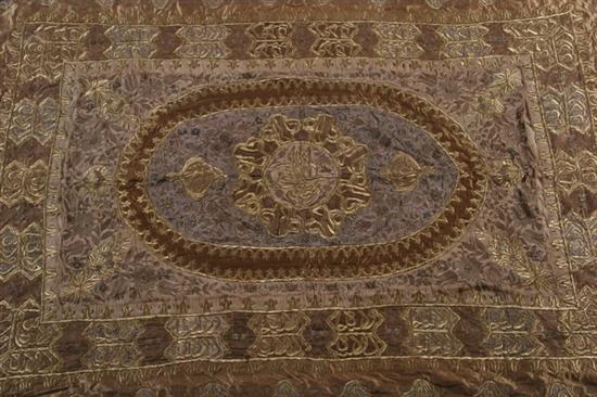 Appraisal: OTTOMAN HAND-EMBROIDERED SILK TAPESTRY Silver and gold threads embroidered on