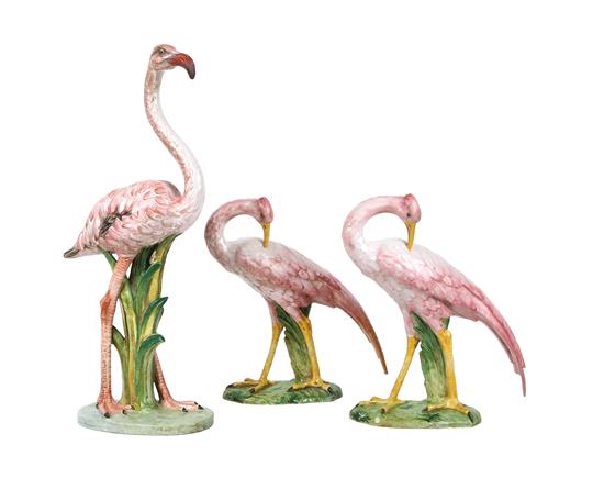 Appraisal: Sale Lot Three Glazed Porcelain Figures of Pink Flamingos th