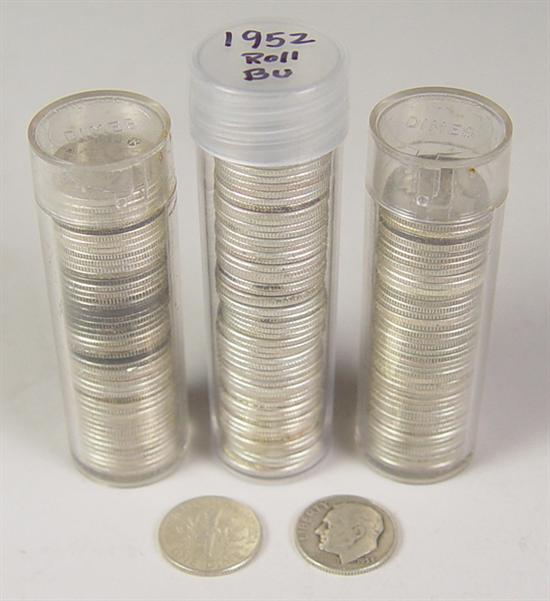 Appraisal: BU Roll of Roosevelt Dimes Plus two additional circulated rolls