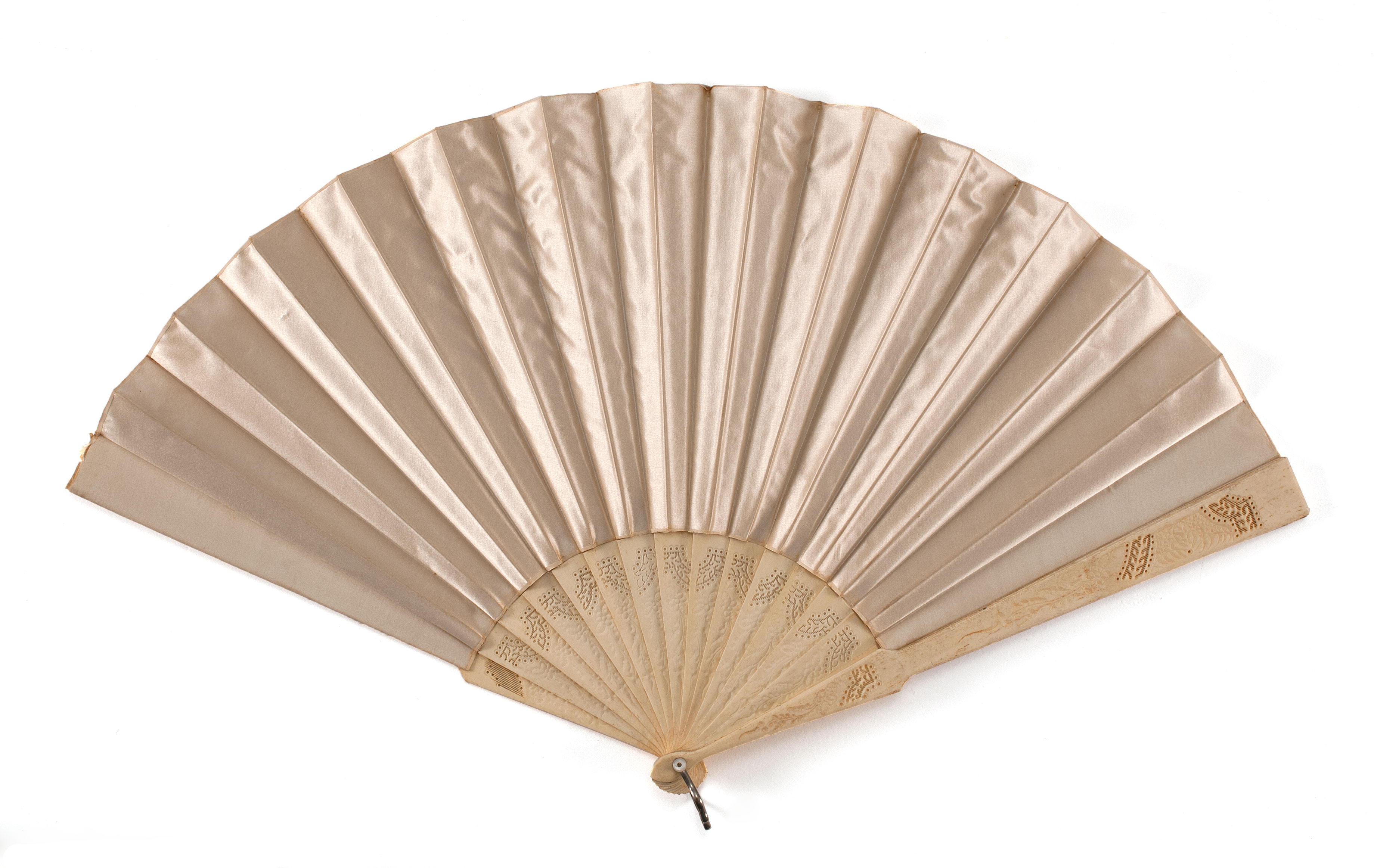 Appraisal: SATIN AND BONE FOLDING WEDDING FAN Circa Plain white satin